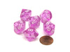 Pack of 6 Tens D10 10-Sided Transparent Dice - Purple with White Numbers