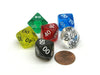 Pack of 6 Tens D10 16mm Transparent Dice -1 of Green Blue Black Clear Red Yellow