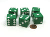 Pack of 6 Shamrock D6 25mm Large Jumbo Dice - Green with White Pips