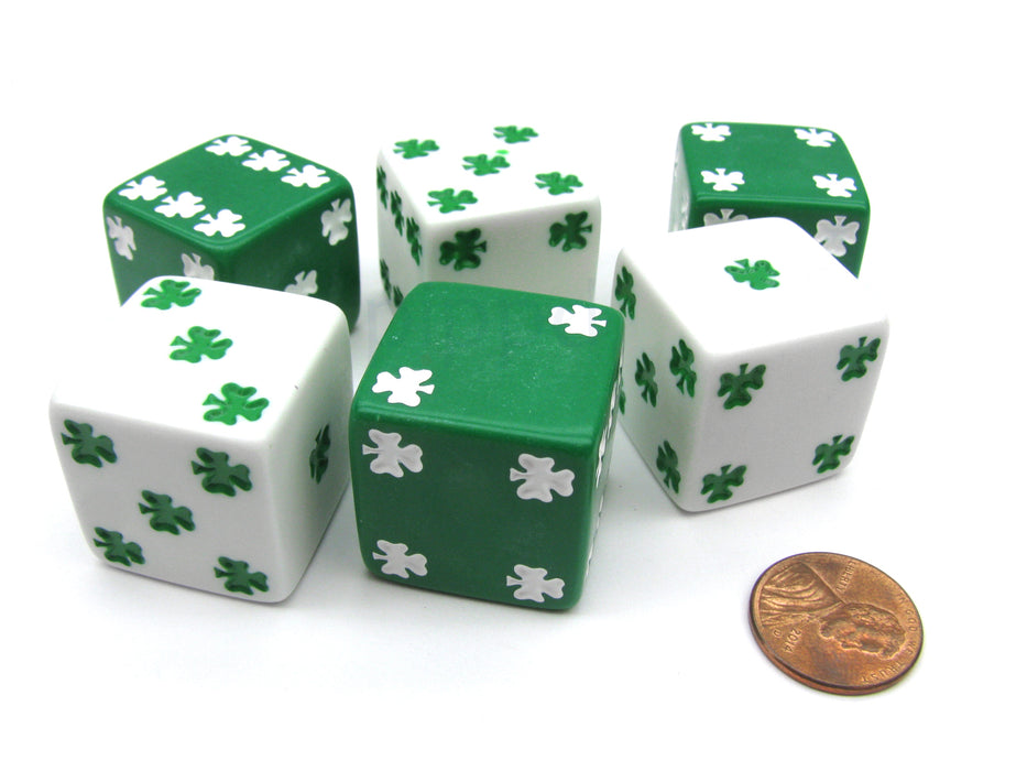 Pack of 6 Shamrock D6 25mm Large Jumbo Dice - 3 White and 3 Green