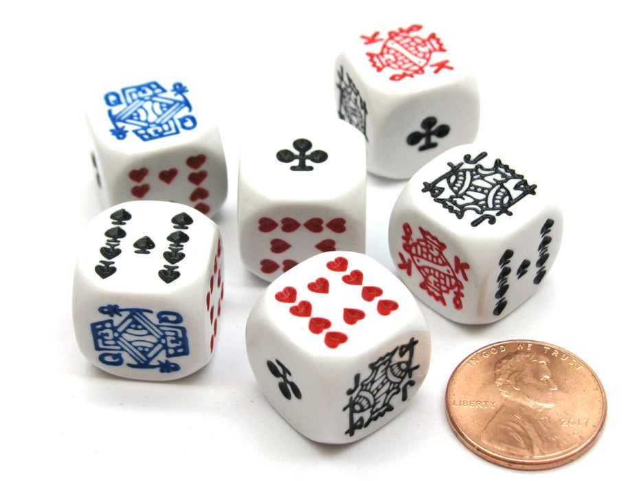 Pack of 6 Opaque 16mm D6 Standard Poker Dice - White