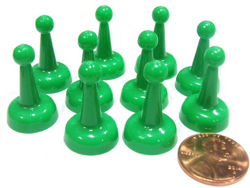 Set of 10 Standard Pawns 25mm Peg Pieces for Board Game Play - Green