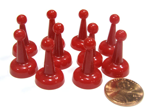 Set of 10 Standard Pawns 25mm Peg Pieces for Board Game Play - Red