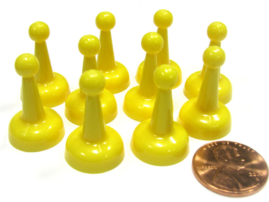 Set of 10 Standard Pawns 25mm Peg Pieces for Board Game Play - Yellow