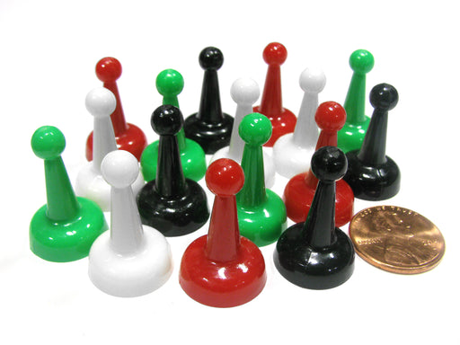 Set of 16 Standard Pawns 25mm - 4 Each of Green White Red Black