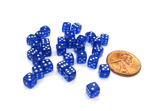 Set of 30 D6 5mm Transparent Rounded Corner Dice - Blue with White Pips