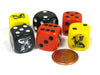 Set of 6 Dragon 16mm D6 Round Edge Creature Dice - 2 Each of Red, Black, Yellow