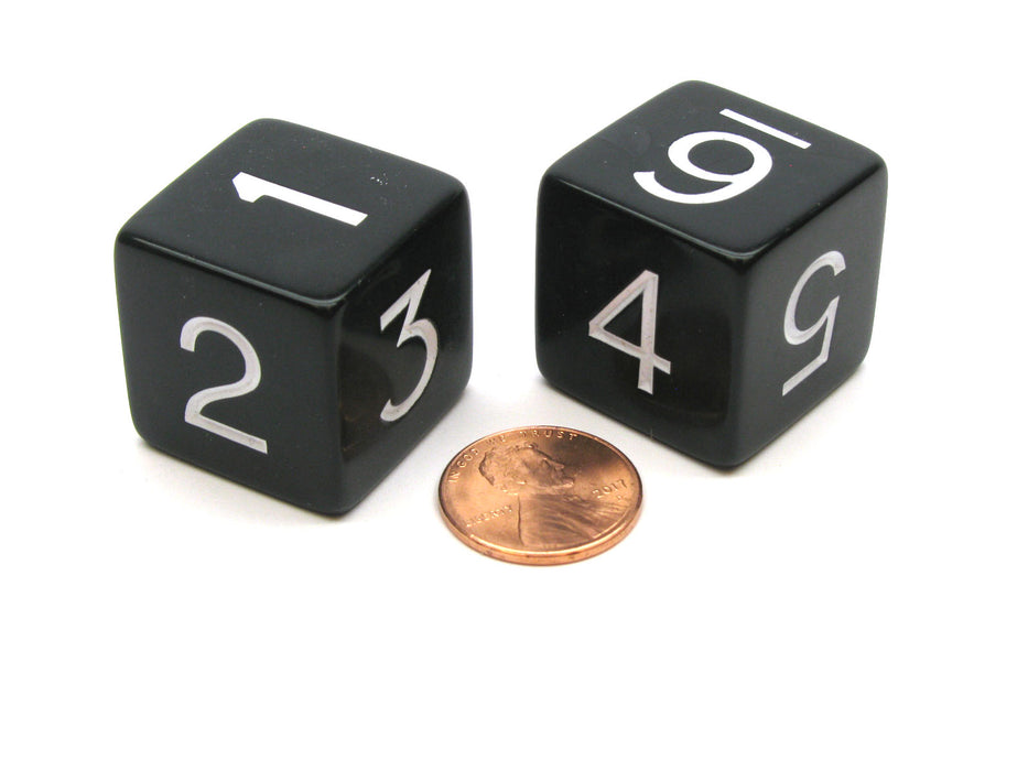 Pack of 2 D6 Opaque Jumbo Dice - Black with White Numbers