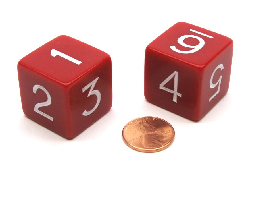 Pack of 2 D6 Opaque Jumbo Dice - Red with White Numbers