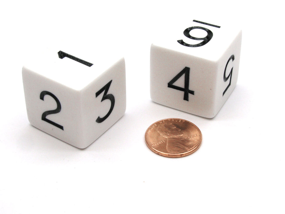 Pack of 2 D6 Opaque Jumbo Dice - White with Black Numbers