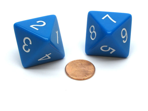 Pack of 2 D8 Opaque Jumbo Dice - Blue with White Numbers