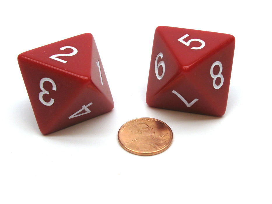 Pack of 2 D8 Opaque Jumbo Dice - Red with White Numbers