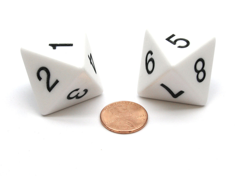 Pack of 2 D8 Opaque Jumbo Dice - White with Black Numbers