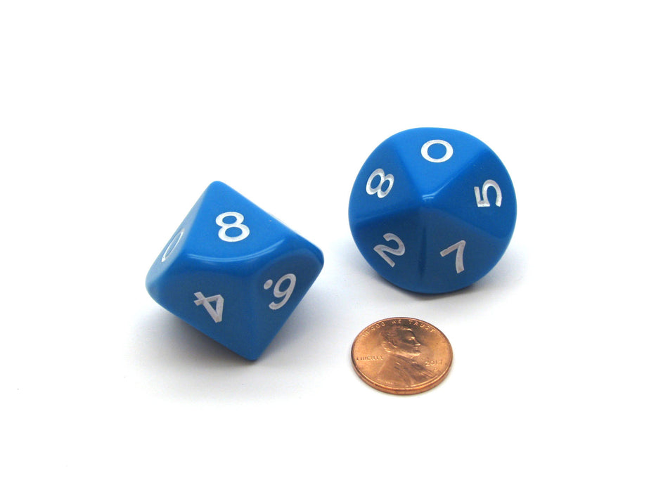 Pack of 2 D10 Opaque Jumbo Dice - Blue with White Numbers