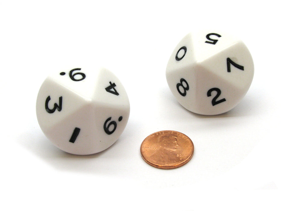 Pack of 2 D10 Opaque Jumbo Dice - White with Black Numbers
