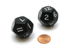 Pack of 2 D12 Opaque 30mm Jumbo Dice - Black with White Numbers
