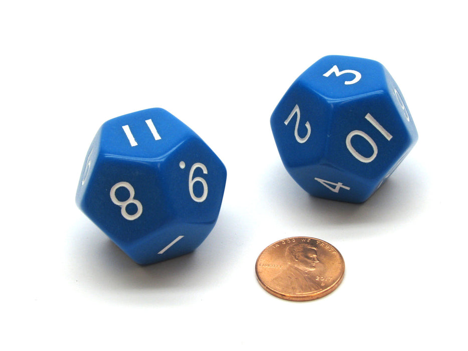 Pack of 2 D12 Opaque 30mm Jumbo Dice - Blue with White Numbers