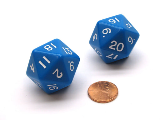 Pack of 2 D20 Opaque 29mm Jumbo Dice - Blue with White Numbers
