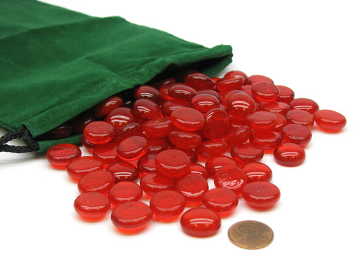 Bag of 100 Blood Stone Gaming Glass Stones with Green 6x9" Cloth Storage Bag