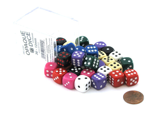 Case of 36 Deluxe Opaque Small 12mm Round Edge Dice - Assorted Colors