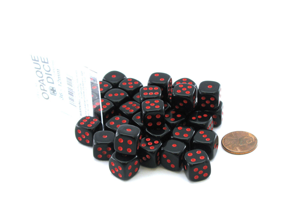 Case of 36 Deluxe Opaque Small 12mm Round Edge Dice - Black with Red Pips