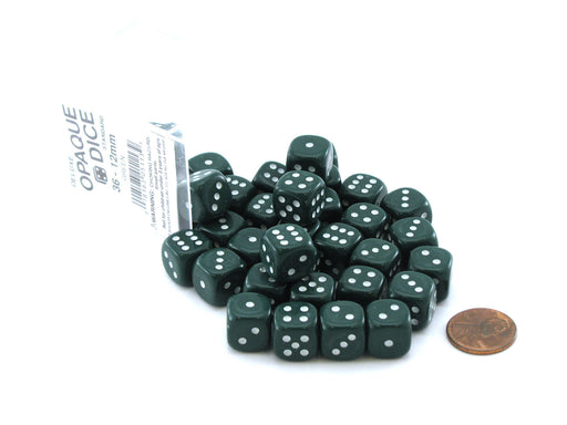Case of 36 Deluxe Opaque Small 12mm Round Edge Dice - Green with White Pips