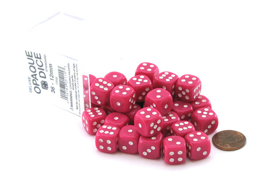Case of 36 Deluxe Opaque Small 12mm Round Edge Dice - Pink with White Pips