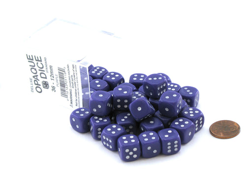 Case of 36 Deluxe Opaque Small 12mm Round Edge Dice - Purple with White Pips