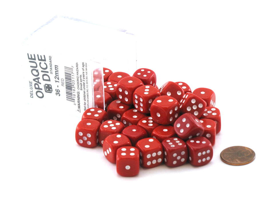 Case of 36 Deluxe Opaque Small 12mm Round Edge Dice - Red with White Pips
