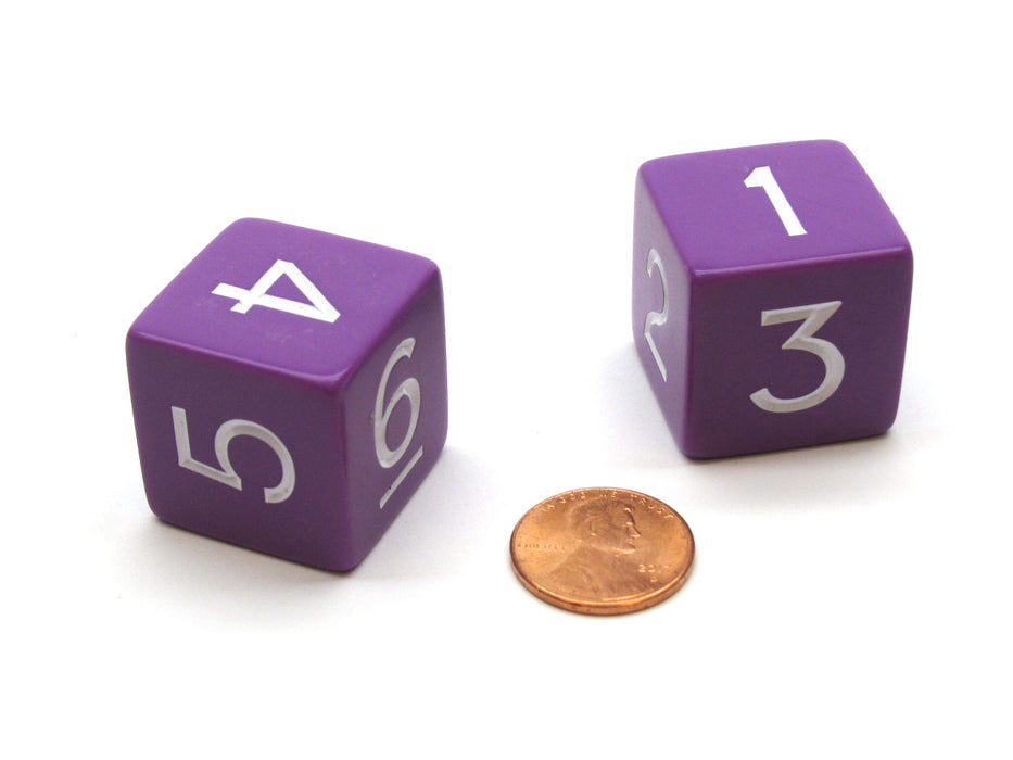 Pack of 2 D6 Opaque Jumbo Dice - Purple with White
