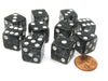 Set of 10 D6 16mm Glitter Dice - Black with White Pips