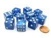 Set of 10 D6 16mm Marbleized Square Corner Dice - Blue with White Pips
