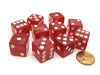 Set of 10 D6 16mm Marbleized Square Corner Dice - Red with White Pips