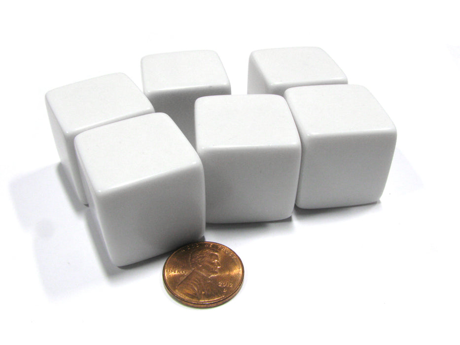 Set of 6 D6 25mm Blank Large Dice with Customizable Stickers - Solid White