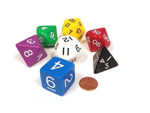 Jumbo Polyhedral 7-Die Dice Set 23mm-29mm - 7 Different Colors