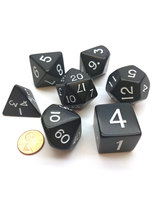 Jumbo Polyhedral 7-Die Dice Set 23mm-29mm- Black with White Numbers