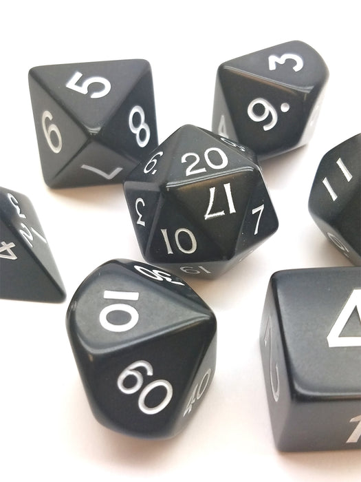 Jumbo Polyhedral 7-Die Dice Set 23mm-29mm- Black with White Numbers