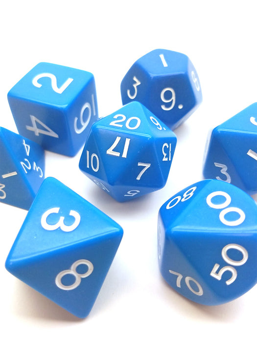 Jumbo Polyhedral 7-Die Dice Set 23mm-29mm - Blue with White Numbers