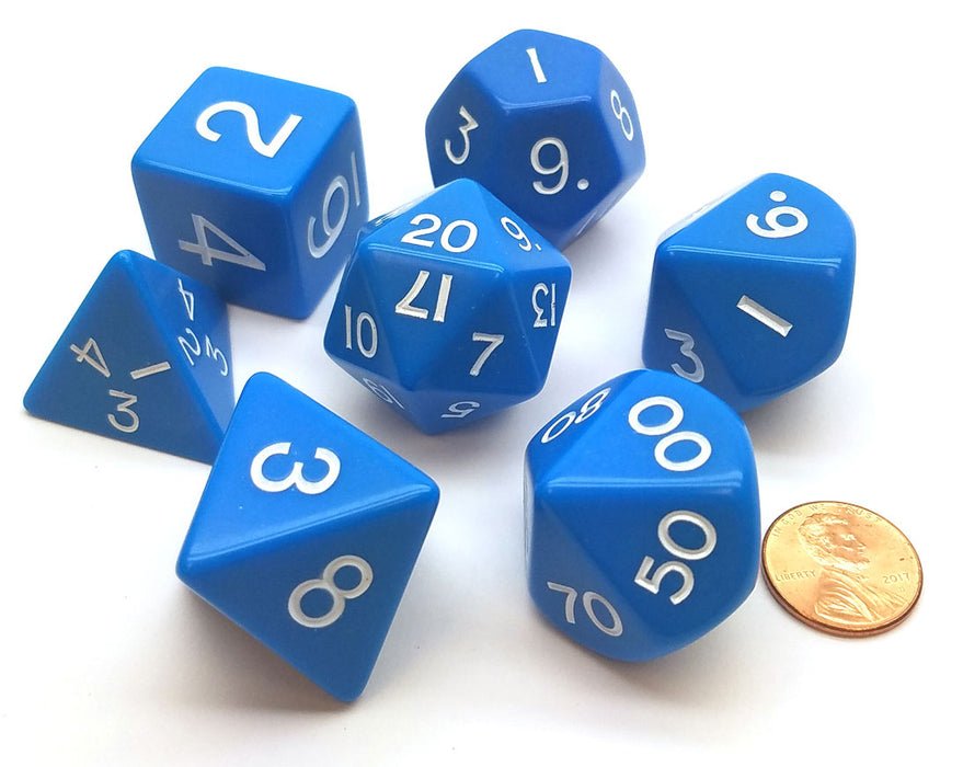 Jumbo Polyhedral 7-Die Dice Set 23mm-29mm - Blue with White Numbers