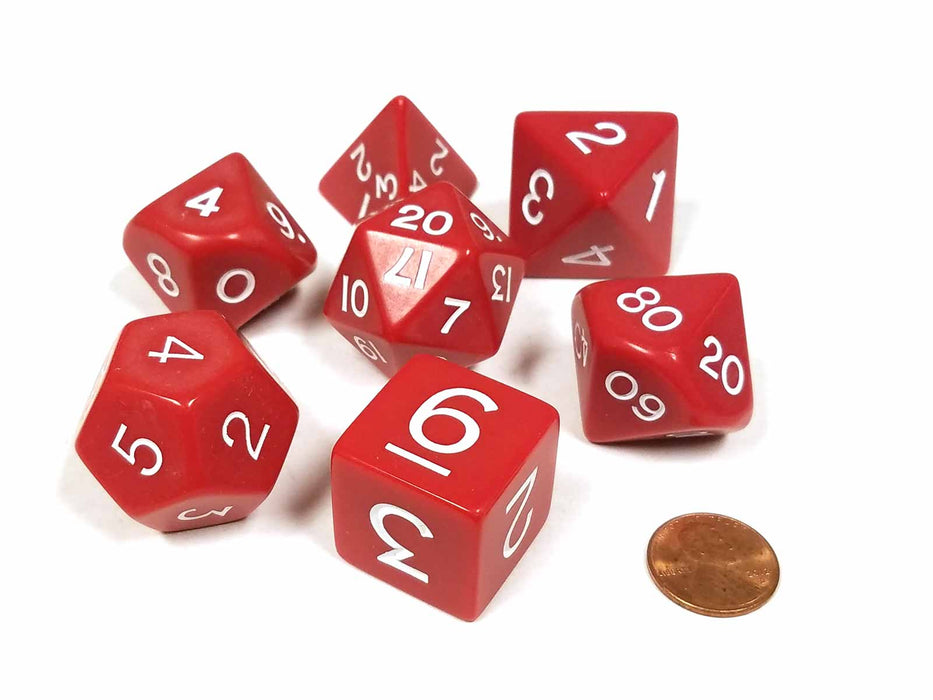 Jumbo Polyhedral 7-Die Dice Set 23mm-29mm - Red with White Numbers
