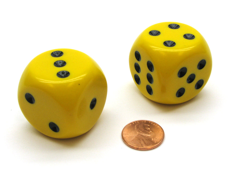 Pack of 2 Large 32mm Round Corner Opaque Dice - Yellow with Black