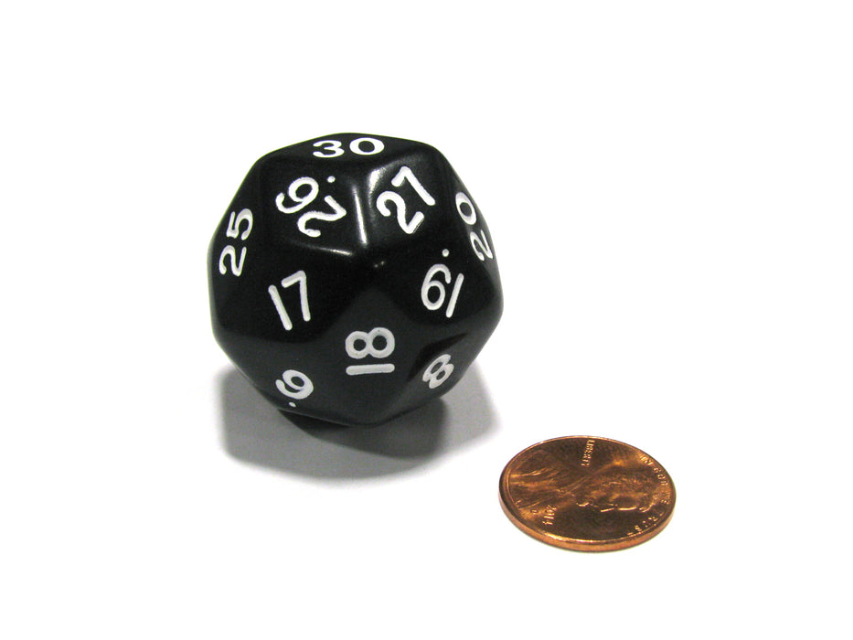 Triantakohedron D30 30 Sided 33mm Jumbo RPG Gaming Dice - Black w White Number