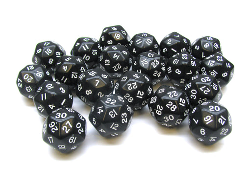 Set of 20 Triantakohedron D30 30 Sided 33mm Jumbo Dice - Black w White Numbers