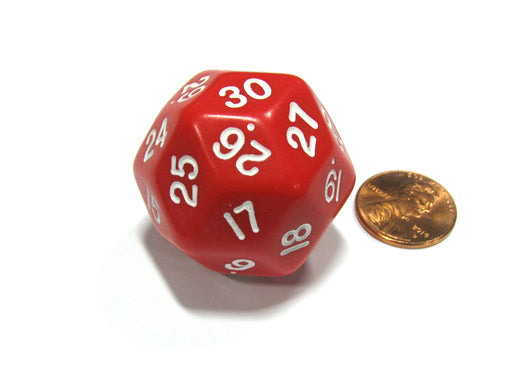 Triantakohedron D30 30 Sided 33mm Jumbo RPG Gaming Dice - Red w White Number
