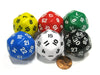 Set of 6 Triantakohedron D30 33mm Jumbo Dice - Yellow Red Green Blue White Black