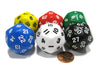 Set of 6 Triantakohedron D30 33mm Jumbo Dice - Yellow Red Green Blue White Black