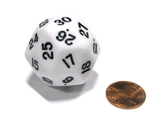 Triantakohedron D30 30 Sided 33mm Jumbo RPG Gaming Dice - White w Black Number