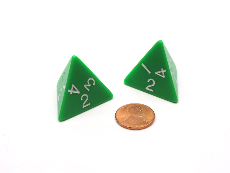 Pack of 2 D4 4 Sided Jumbo Opaque Dice - Green with White