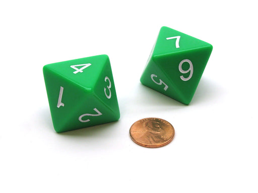 Pack of 2 D8 8 Sided Jumbo Opaque Dice - Green with White