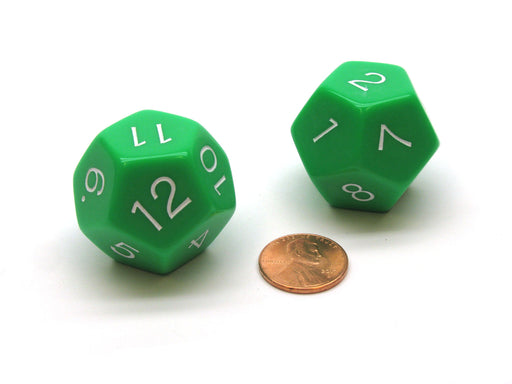 Pack of 2 D12 12-Sided 29mm Jumbo Opaque Dice - Green with White